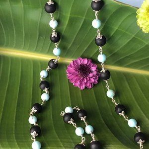 30  3/4" black Tulasi with Turquoise (gemstone for Venus)